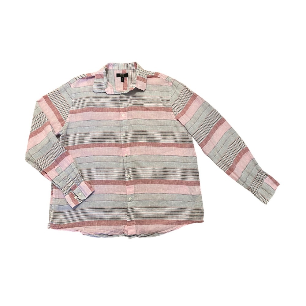 Linen‎ Shirt Striped Long Sleeve Button Down Club Room Luxury XL